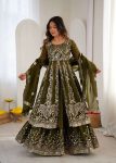 MODERN CRUNCHY SILK EMBROIDERY SEQUENCE WORK TOP PALAZZO WITH DUPATTA MEHNDI