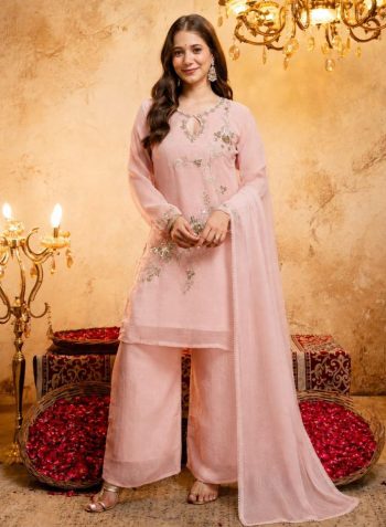 MODERN CRUNCHY SILK SEQUENCE CODING EMBROIDERY WORK TOP PALAZZO WITH DUPATTA BABY PINK
