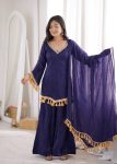 MODERN DOREMON CRUSH REAL MIRROR WORK LACE BORDER  WORK TOP PALAZZO WITH DUPATTA PURPLE
