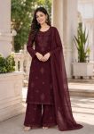 MODERN FAUX BLOOMING GEORGETTE EMBROIDERY WORK WITH 3MM SEQUENCE TOP PALAZZO WITH DUPATTA  BROWN