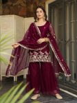 MODERN FENDY SATIN EMBROIDERY WORK TOP PALAZZO WITH DUPATTA MAROON