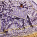 MODERN FENDY SATIN SILK SEQUENCE AND EMBROIDERY WORK  SAREE WITH UNSTITCHED BLOUSE LAVENDER