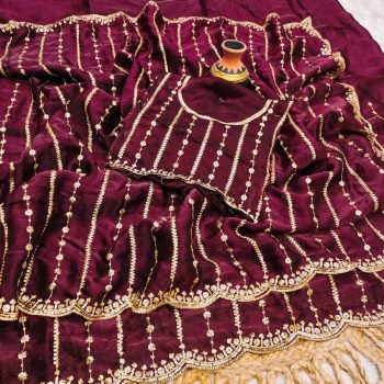 MODERN FENDY SATIN SILK SEQUENCE AND EMBROIDERY WORK  SAREE WITH UNSTITCHED BLOUSE WINE
