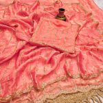 MODERN FENDY SATIN SILK SEQUENCE AND EMBROIDERY WORK  SAREE WITH UNSTITCHED BLOUSE PINK