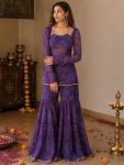 MODERN GEORGETTE DIGITAL PRINT AND READYMADE FANCY LACE WORK TOP SHARARA WITH DUPATTA PURPLE
