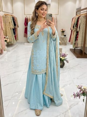 MODERN GEORGETTE EMBROIDERY 5 MM SEQUENCE WORK TOP PALAZZO WITH DUPATTA SKY