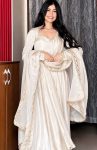MODERN HEAVY UPADA SILK  EMBROIDERED WORK GOWN BOTTOM WITH DUPATTA WHITE