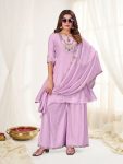 MODERN MAL CHANDERI MULTI EMBROIDERY THREAD WITH REAL HAND WORK TOP PALAZZO WITH DUPATTA  LAVENDER