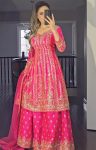 MODERN MALAI SATIN EMBROIDERY SEQUENCE WORK  TOP PALAZZO WITH DUPATTA PINK