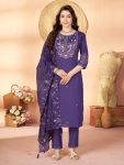MODERN MARINA SILK MULTI EMBROIDERY THREAD WITH HAND WORK TOP BOTTOM WITH DUPATTA PURPLE