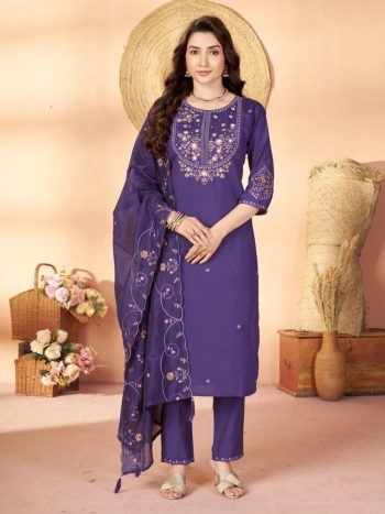 MODERN MARINA SILK MULTI EMBROIDERY THREAD WITH HAND WORK TOP BOTTOM WITH DUPATTA PURPLE