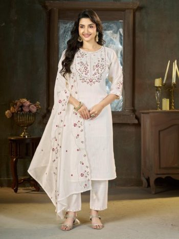 MODERN MARINA SILK MULTI EMBROIDERY THREAD WITH HAND WORK TOP BOTTOM WITH DUPATTA WHITE