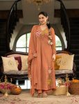 MODERN MUL CHANDERI MULTI-THREAD & SEQUENCE EMBROIDERY HANDWORK ANARAKALI TOP BOTTOM WITH DUPATTA ORANGE