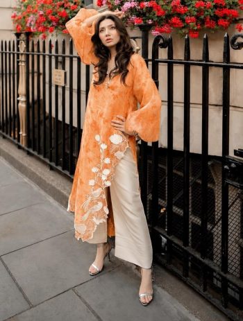 MODERN ORGANZA SHRUG TOP AND PENT ORANGE