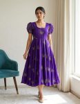 MODERN RANGOLI SILK BEADS SEQUENCE WORK  ONE PIECE DRESS PURPLE