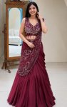 MODERN RANGOLI SILK EMBROIDEY SEQUENCE WORK LEHENGA SAREE WITH ATTACHED DUPATTA AND BLOUSE WINE