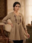 MODERN RAYON 17 KG CROSS-STITCH EMBROIDERY WORK TUNIC TOP CHIKU