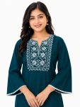 MODERN RAYON SLUB EMBROIDERY WORK SHORT KURTI TEAL