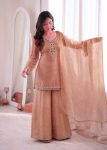 MODERN SALSA SILK EMBROIDERY SEQUENCE WORK WITH KUNDAN WORK TOP PALAZZO WITH DUPATTA CREAM