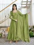 MODERN SALSA SILK FOIL WORK GOWN BOTTOM WITH DUPATTA GREEN