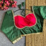 MODERN SATIN SILK FANCY LACE WORK STITCHED BLOUSE GREEN AND RANI