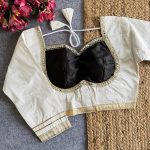 MODERN SATIN SILK FANCY LACE WORK STITCHED BLOUSE WHITE AND BLACK
