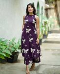 MODERN SLUB COTTON PRINTED WORK TOP BOTTOM SET PURPLE