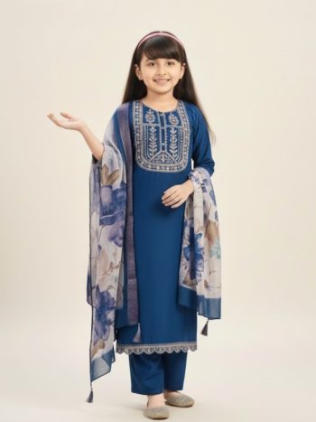 MOST PICKED COTTON BLEND  EMBROIDERY KID'S TOP BOTTOM WITH DUPATTA TEAL