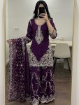 MOST PICKED GEORGETTE HEAVY EMBROIDERY SEQUENCE WORK  TOP PALAZZO WITH DUPATTA PURPLE