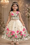 NEW ARRIVAL CAMBRIC COTTON EMBROIDERY WOK KID'S LEHENGA CHOLI OFF WHITE AND PINK