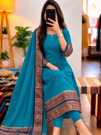 NEW ARRIVAL COTTON JACQUARD WEAVING WORK TOP WITH DUPATTA  RAMA