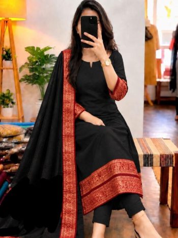 NEW ARRIVAL COTTON JACQUARD WEAVING WORK TOP WITH DUPATTA  BLACK