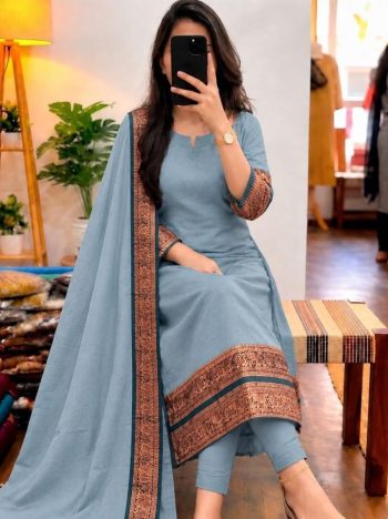 NEW ARRIVAL COTTON JACQUARD WEAVING WORK TOP WITH DUPATTA  GREY