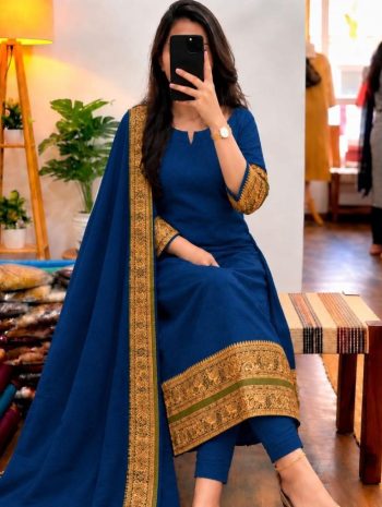 NEW ARRIVAL COTTON JACQUARD WEAVING WORK TOP WITH DUPATTA  BLUE