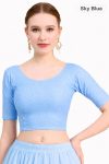 NEW ARRIVAL DOBBY COTTON LYCRA SELF DOTTED WORK STITCHED BLOUSE SKY BLUE