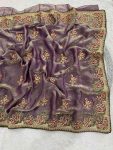 NEW ARRIVAL FENDY SATIN SILK JARI THREAD MALTI COLOR, THREAD EMBROIDERY ,SIROSHKI DIAMOND WORK  SAREE WITH UNSTITCHED BLOUSE LAVENDER