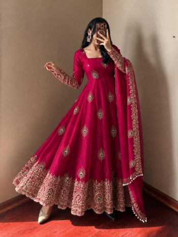 NEW ARRIVAL FENDY SILK WITH FULLY FLAIR   SEQUENCE EMBROIDERY WORK GOWN BOTTOM WITH DUPATTA  RANI