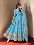 NEW ARRIVAL FENDY SILK WITH FULLY FLAIR   SEQUENCE EMBROIDERY WORK GOWN BOTTOM WITH DUPATTA  SKY