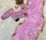 NEW ARRIVAL HEAVY SOFT GEORGETTE  EMBRODAIRY MULTI COLOR THREAD AND SEQUENCE WORK SAREE WITH UNSTITCHED BLOUSE LAVENDER