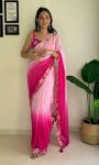 NEW ARRIVAL HEAVY SOFT GEORGETTE  EMBRODAIRY MULTI COLOR THREAD AND SEQUENCE WORK SAREE WITH USTITCHED BLOUSE  RANI