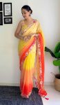 NEW ARRIVAL HEAVY SOFT GEORGETTE  EMBRODAIRY MULTI COLOR THREAD AND SEQUENCE WORK SAREE WITH UNSTITCHED BLOUSE YELLOW