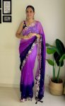 NEW ARRIVAL HEAVY SOFT GEORGETTE  EMBRODAIRY MULTI COLOR THREAD AND SEQUENCE WORK SAREE WITH UNSTITCHED BLOUSE PURPLE