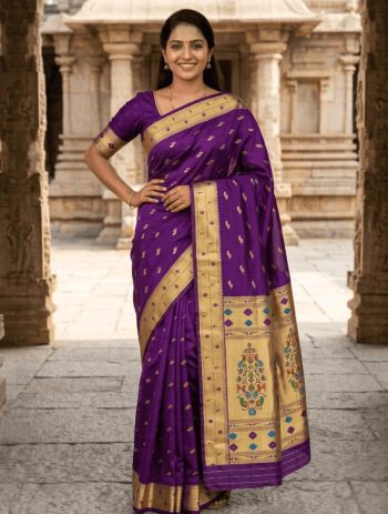 NEW ARRIVAL PAITHANI SILK ZARI WEAVING WORK SAREE WITH UNSTITCHED BLOUSE PURPLE
