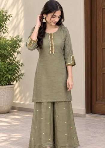 NEW ARRIVAL SALSA HAND WORK KURTI PALAZZO SET MINT