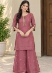 NEW ARRIVAL SALSA HAND WORK KURTI PALAZZO SET PINK