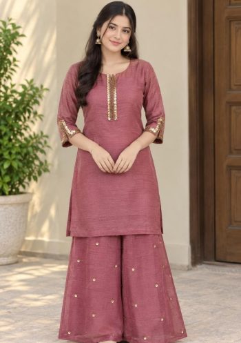 NEW ARRIVAL SALSA HAND WORK KURTI PALAZZO SET PINK
