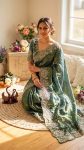 NEW ARRIVAL SOFT TWO TONE SPACE SILK SEQUENCE AND ZARI EMBROIDERY WORK SAREE WITH STITCHED BLOUSE GREEN