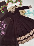 NEW ARRIVAL VICHITRA SILK ZARIBROCADE BORDER WORK GOWN WITH DUPATTA BROWN
