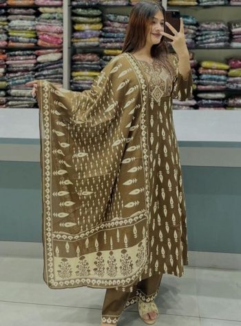 RICH LOOK COTTON EMBROIDERY  WORK  TOP BOTTOM WITH DUPATTA MEHNDI