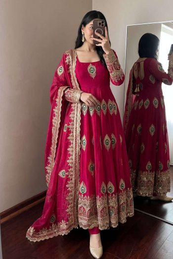 RICH LOOK FENDY SILK EMBROIDERY THREAD & ZARI SEQUENCE WORK GOWN BOTTOM WITH DUPATTA RANI